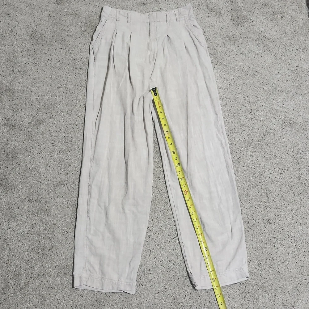 Free People Calla Pleated Trousers Womens 6 Neutral Relaxed Linen Blend